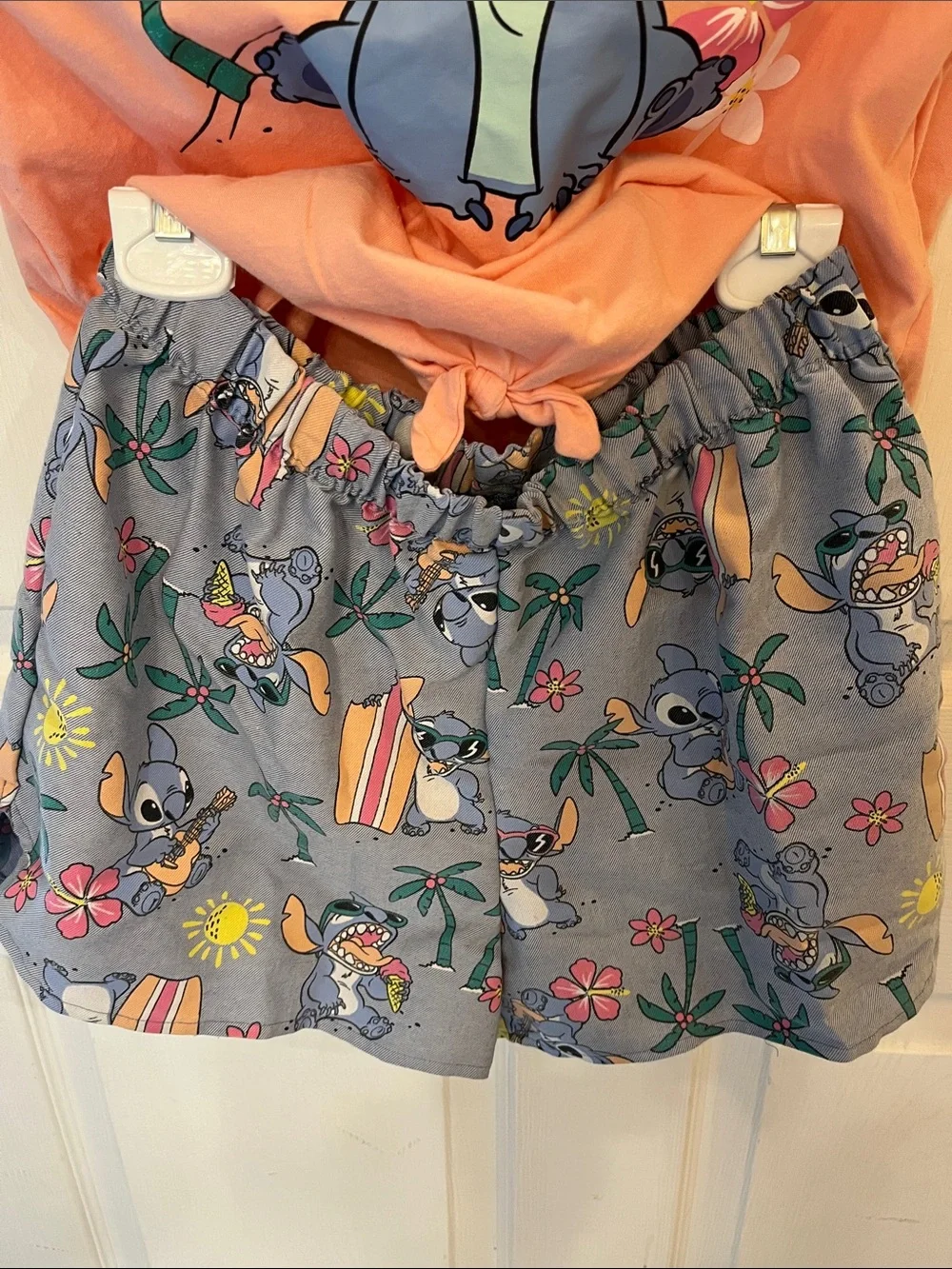 Disney Stitch Peach Tie-Front Tee and Matching Shorts Set